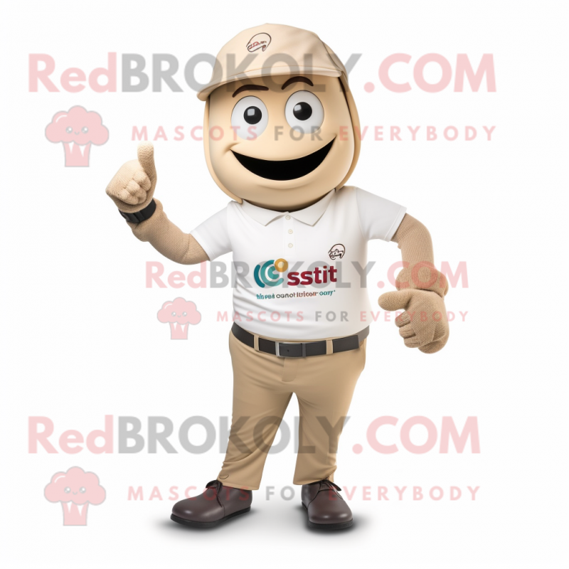 Tan Aglet mascot costume character dressed with a Chinos and Smartwatches