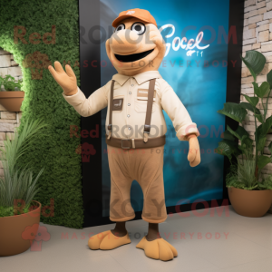 Tan Aglet mascot costume character dressed with a Chinos and Smartwatches
