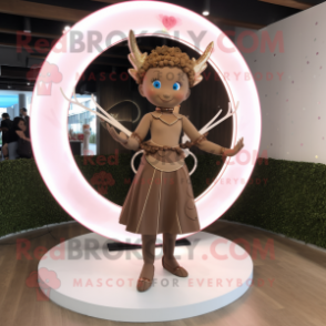 Brown Cupid mascot costume character dressed with a Circle Skirt and Bracelets