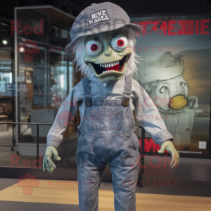 Sølv Zombie maskot kostyme-karakter kledd med garnbukser og hattnåler