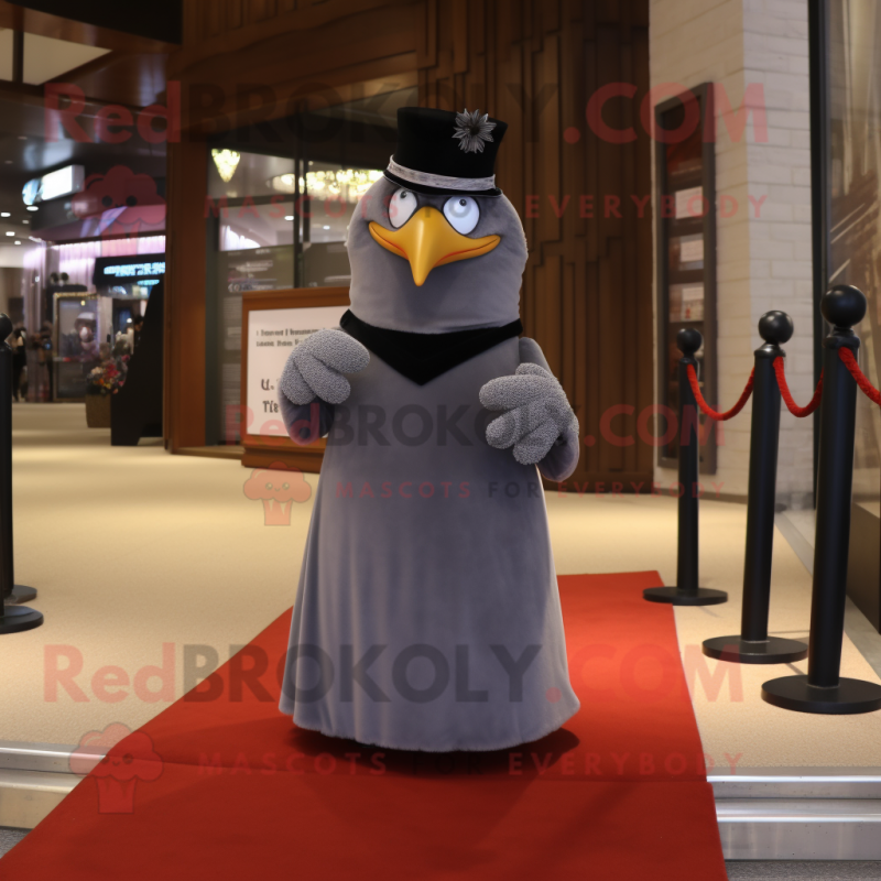 Gray Penguin mascot costume character dressed with a Evening Gown and Belts