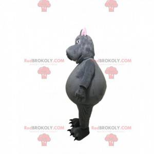 Mascotte d'hippopotame gris avec une face rigolote -