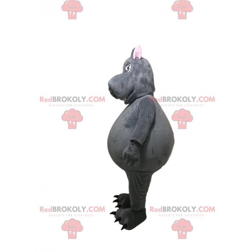 Mascotte d'hippopotame gris avec une face rigolote - Mascotte d'hippopotame gris avec une face rigolote -