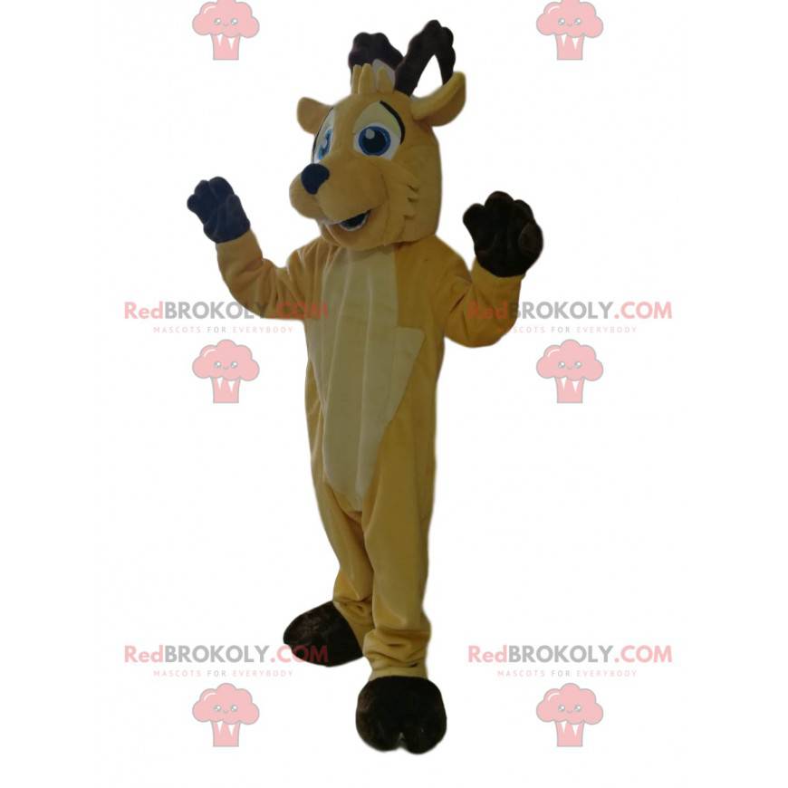 Mascote de veado amarelo muito sorridente com chifres marrons. Mascote de veado amarelo muito sorridente com chifres marrons.