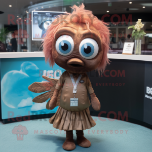 Brown Betta Fish mascot costume character dressed with a Dress Shirt and Keychains