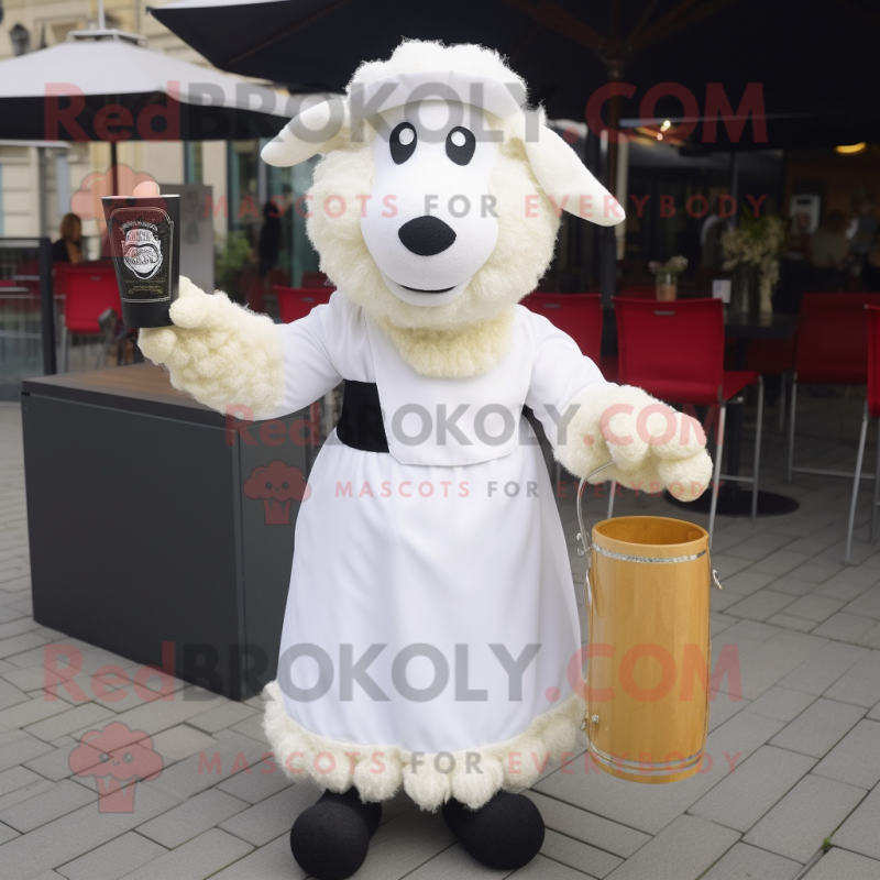 White Suffolk Sheep mascot costume character dressed with a Cocktail Dress and Berets