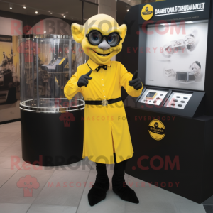 Yellow Vampire mascot costume character dressed with a Sheath Dress and Bracelet watches