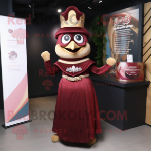 Maroon Hourglass mascot costume character dressed with a Empire Waist Dress and Headbands