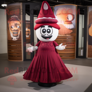 Maroon Hourglass mascot costume character dressed with a Empire Waist Dress and Headbands