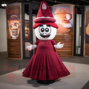 Maroon Hourglass mascot costume character dressed with a Empire Waist Dress and Headbands