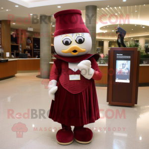 Maroon Hourglass mascot costume character dressed with a Empire Waist Dress and Headbands