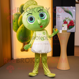 Personaje de disfraz de mascota Olive Champagne vestido con pantalones capri y monederos