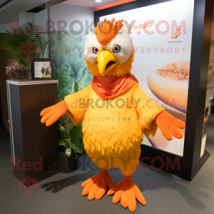 Orange Roosters mascot costume character dressed with a Shorts and Shawls