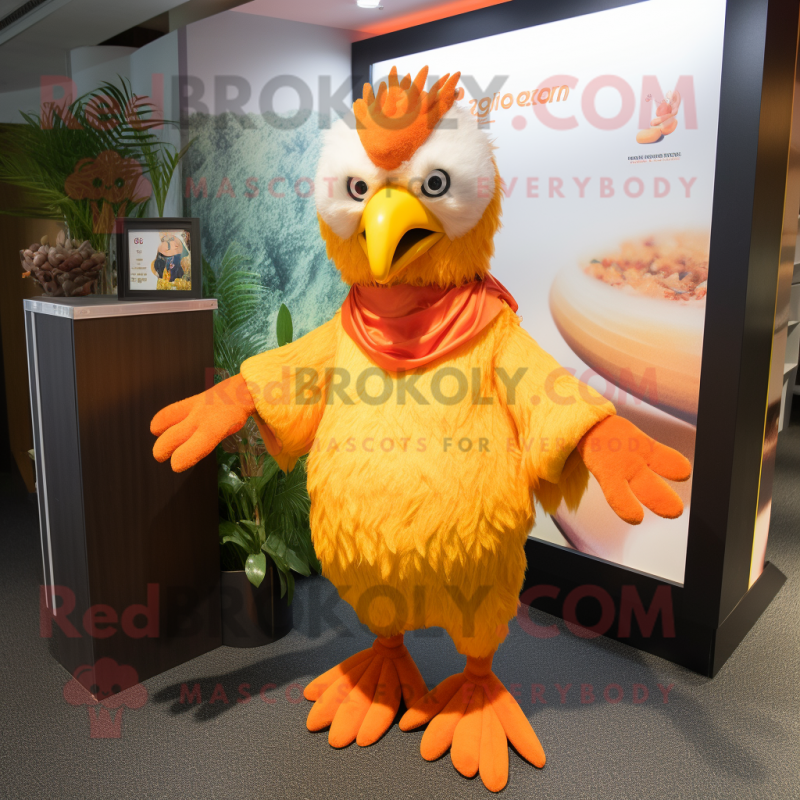 Orange Roosters mascot costume character dressed with a Shorts and Shawls Orange Roosters mascot costume character dressed with a Shorts and Shawls