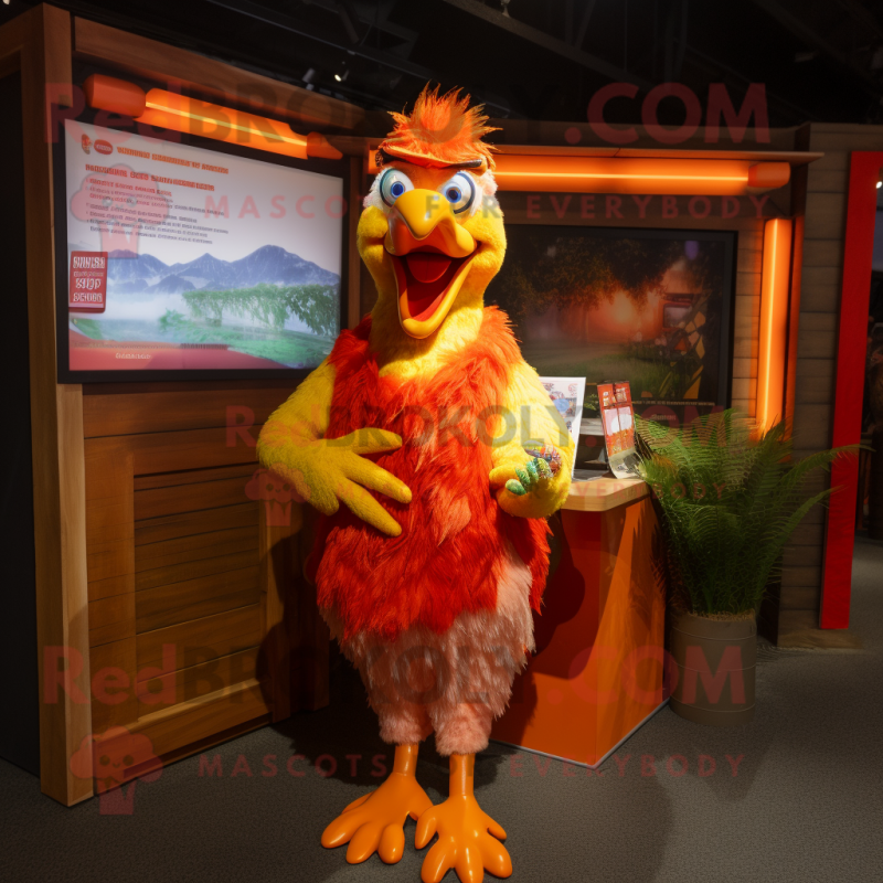 Orange Roosters mascot costume character dressed with a Shorts and Shawls