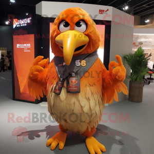 Orange Roosters mascot costume character dressed with a Shorts and Shawls