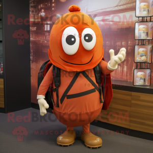 Rust Pepper mascot costume character dressed with a Hoodie and Backpacks