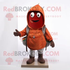 Rust Pepper mascot costume character dressed with a Hoodie and Backpacks