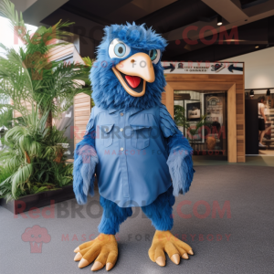 Blue Haast'S Eagle mascot costume character dressed with a Overalls and Ties