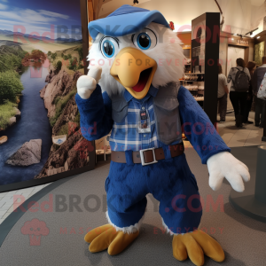 Blue Haast'S Eagle mascot costume character dressed with a Overalls and Ties