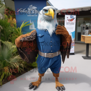 Blue Haast'S Eagle mascot costume character dressed with a Overalls and Ties