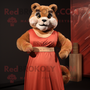 Rust Puma mascot costume character dressed with a Empire Waist Dress and Cummerbunds