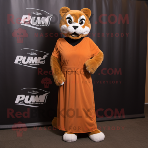 Rust Puma mascot costume character dressed with a Empire Waist Dress and Cummerbunds