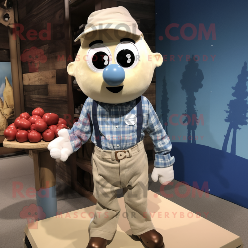 Cream Meatballs mascot costume character dressed with a Chambray Shirt and Belts Cream Meatballs mascot costume character dressed with a Chambray Shirt and Belts