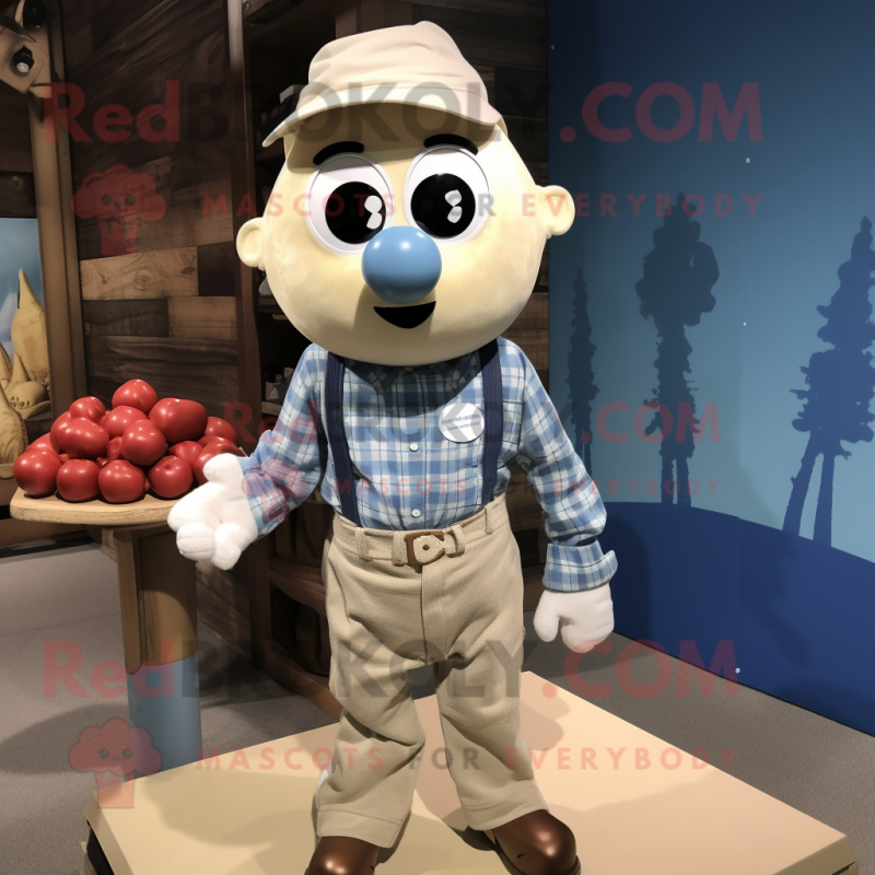 Cream Meatballs mascot costume character dressed with a Chambray Shirt and Belts