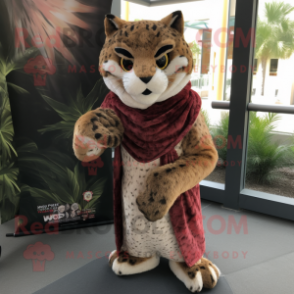 Brown Bobcat mascot costume character dressed with a Rash Guard and Shawls