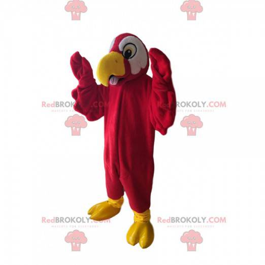 Mascotte pappagallo rosso con un bel becco giallo -