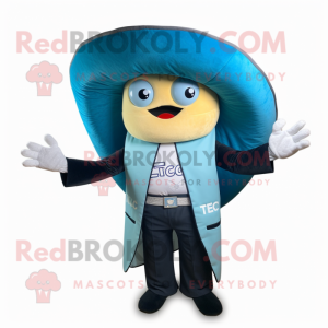 Sky Blue Tacos mascot costume character dressed with a Blazer and Wraps