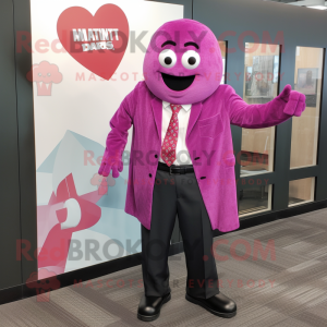 Magenta Ghost mascot costume character dressed with a Button-Up Shirt and Tie pins