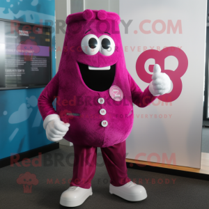 Magenta Ghost mascot costume character dressed with a Button-Up Shirt and Tie pins