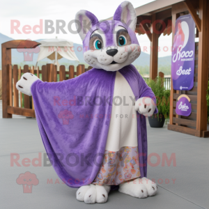 Lavender Bobcat mascot costume character dressed with a Maxi Dress and Shawls