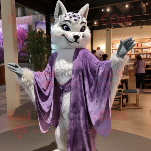 Lavender Bobcat mascot costume character dressed with a Maxi Dress and Shawls