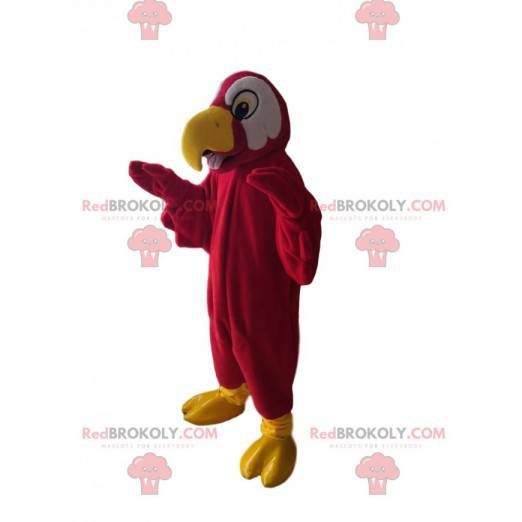 Rød papegøyemaskot med en fin gul nebb - Redbrokoly.com