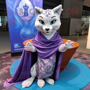 Lavender Bobcat mascot costume character dressed with a Maxi Dress and Shawls