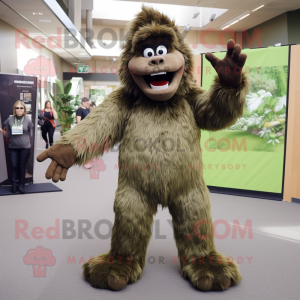 Olive Sasquatch mascot costume character dressed with a Skinny Jeans and Ties