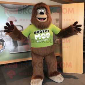 Olive Sasquatch mascot costume character dressed with a Skinny Jeans and Ties