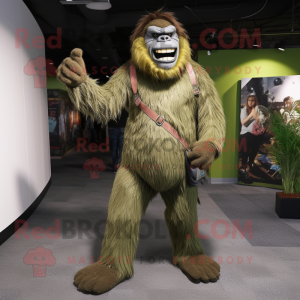 Olive Sasquatch mascot costume character dressed with a Skinny Jeans and Ties
