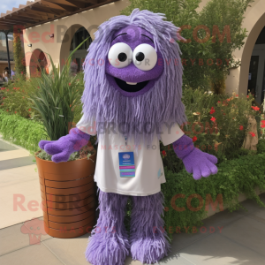 Lavender Spaghetti mascot costume character dressed with a Henley Shirt and Keychains