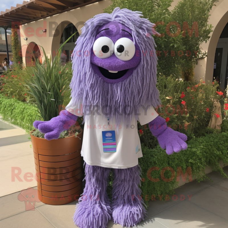 Lavender Spaghetti mascot costume character dressed with a Henley Shirt and Keychains Lavender Spaghetti mascot costume character dressed with a Henley Shirt and Keychains