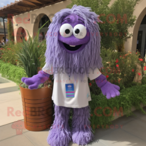 Lavender Spaghetti mascot costume character dressed with a Henley Shirt and Keychains