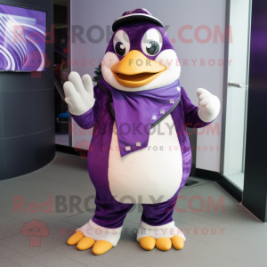 Lila Penguin maskot kostym...
