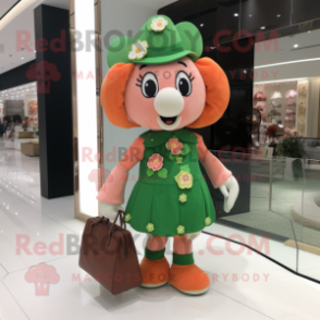 Peach Four Leaf Clover mascot costume character dressed with a Romper and Handbags