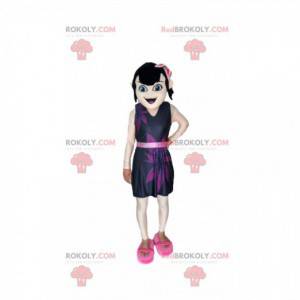 Brunette meisje mascotte met een paarse jurk - Redbrokoly.com