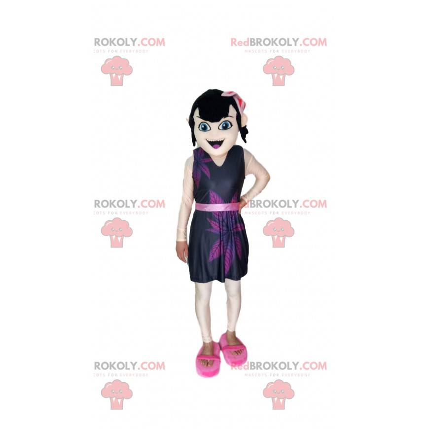 Mascotte de fille brune avec une robe violette - Redbrokoly.com