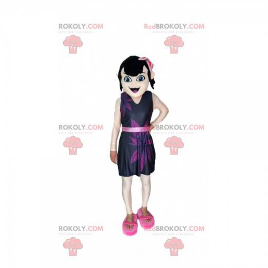 Mascotte de fille brune avec une robe violette - Redbrokoly.com