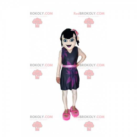 Menina mascote morena com um vestido roxo - Redbrokoly.com